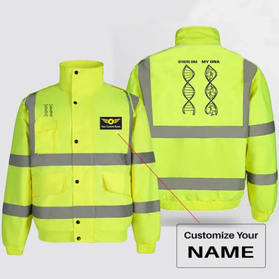 Aviation DNA aviation design printed on insulated shell with high-visibility reflective panels reflective winter jacket.