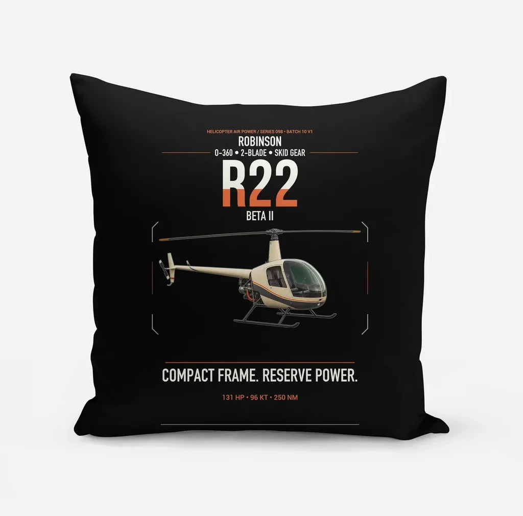 Robinson R22 Beta II design on black pillow