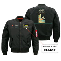 Thumbnail for Malmo Airport (MMX) design on black bomber jacket with custom name patch