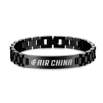 Side view of Air China Airlines aviation chain bracelet in stainless steel, polished finish.