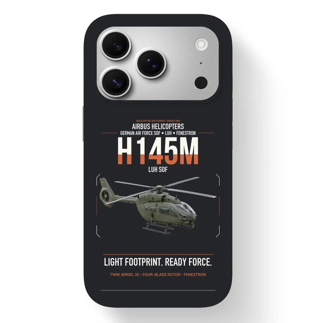 Airbus Helicopters H145M LUH SOF design on black magsafe iphone case, for iPhone 17 Pro