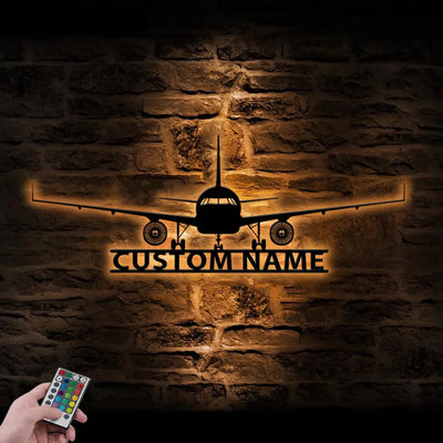 Airbus A320 Silhouette aviation design on durable metal with LED metal wall art.