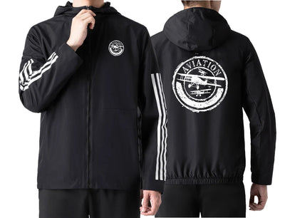 Aviation Lovers Sport Style aviation design printed on lightweight windproof shell windbreaker.
