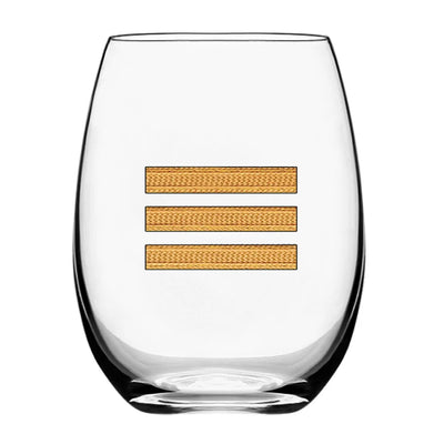 Golden Pilot Epaulettes 3 Lines Water & Drink aviation design on water glass, crystal-clear premium glassware.