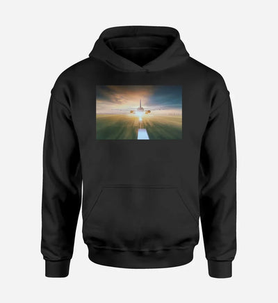 Airplane Flying Over Runway Hoodie