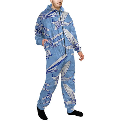 Retro & Vintage Airplanes Jumpsuit for Men & Women aviation design on soft cotton blend jumpsuit.