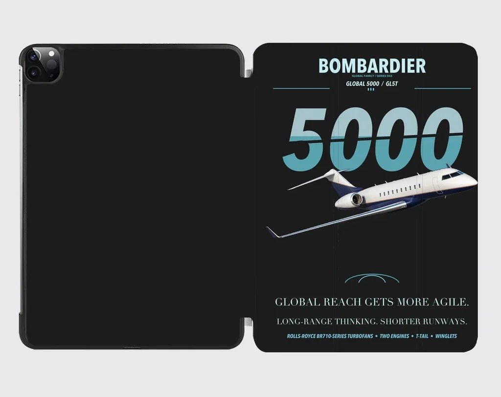 Bombardier Global 5000 design on black ipad tablet case