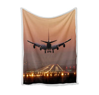 Thumbnail for Landing Boeing 747 During Sunset Bed Blankets & aviation print on soft fleece blanket.