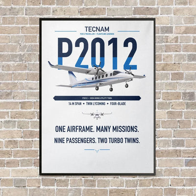 Tecnam P2012 Traveller vertical canvas print - framed - white background
