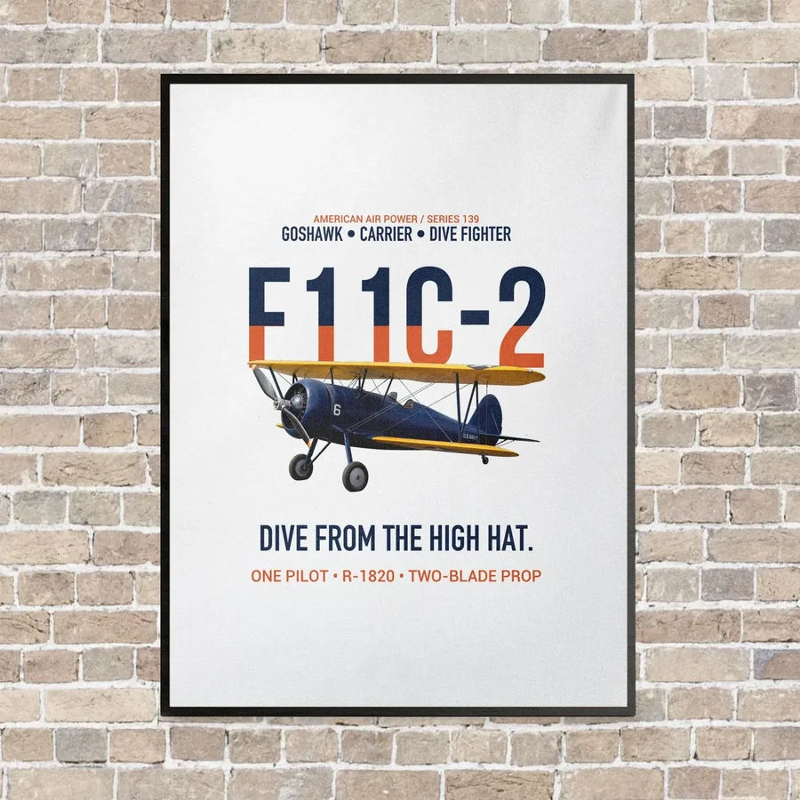 F11C-2 Goshawk Dive from the High Hat vertical canvas print - framed - white background