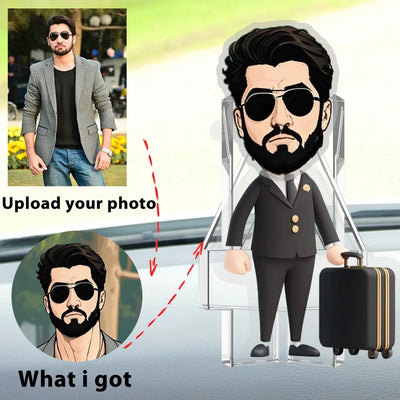 Pilot holding suitcase Custom Automatic Shaking Head Decorations Personalized Acrylic aviation design on durable build car acrylic.