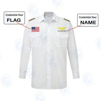 Thumbnail for Custom Flag & Name with EPAULETTES (Badge 4) aviation design printed on crisp poplin cotton long-sleeve pilot shirt.