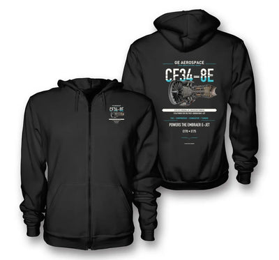 CF34-8E design on black zipped hoodie