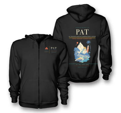Patna Airport (PAT) design on black premium zipped hoodie