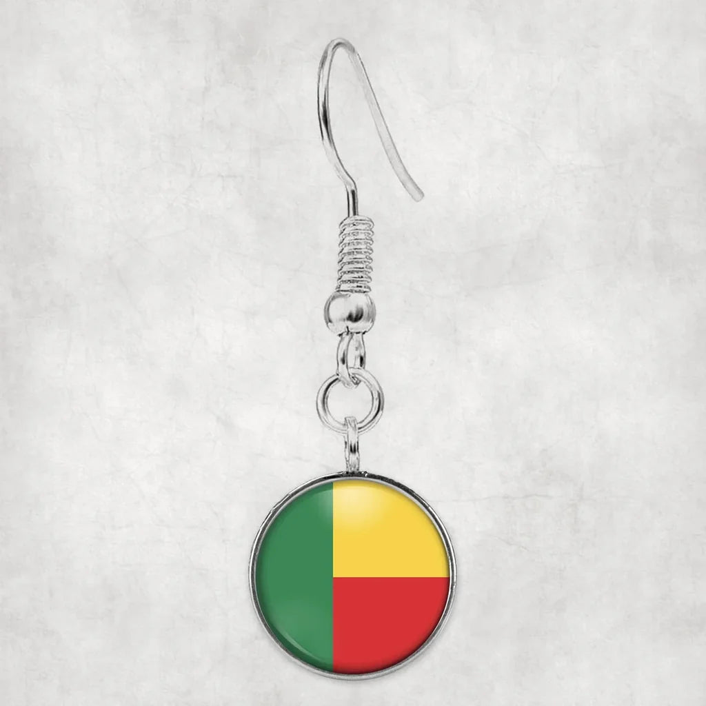 Side view of Benin Flag aviation earrings in hypoallergenic alloy, polished finish.