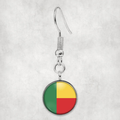 Side view of Benin Flag aviation earrings in hypoallergenic alloy, polished finish.