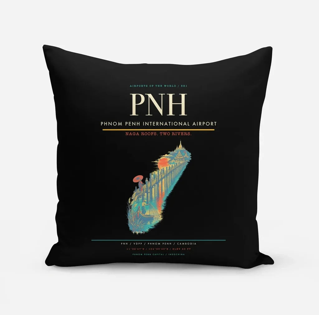 Phnom Penh International Airport (PNH) design on black pillow
