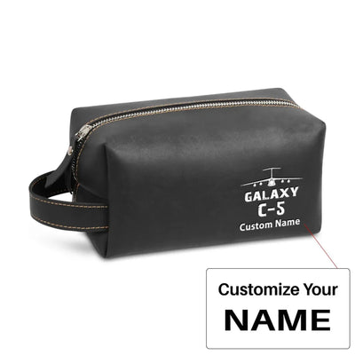 Galaxy C-5 & Plane Leather Clutch aviation leather clutch toiletry bag in leather.