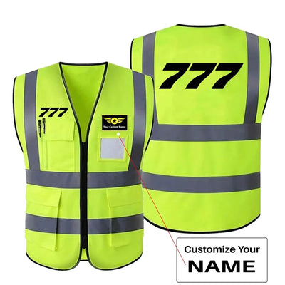 Boeing 777 Flat Text aviation design printed on high-visibility reflective fabric reflective vest.