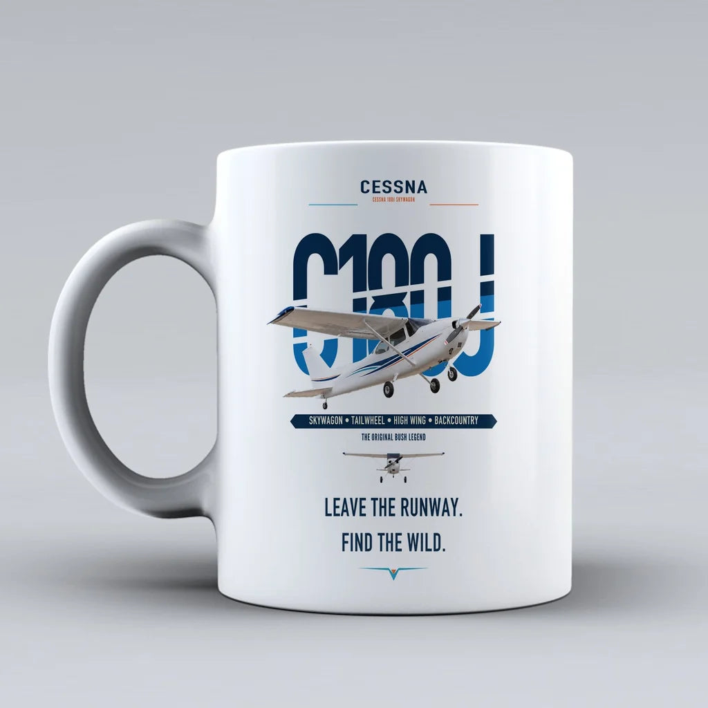 Cessna 180J Skywagon design on white ceramic mug, double-side print