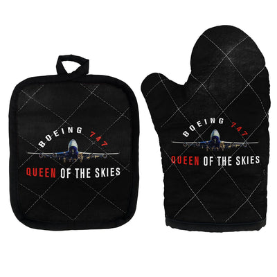 Boeing 747 Queen of the Skies Kitchen Glove & Holder aviation design on durable fabric with insulated lining kitchen glove holder.