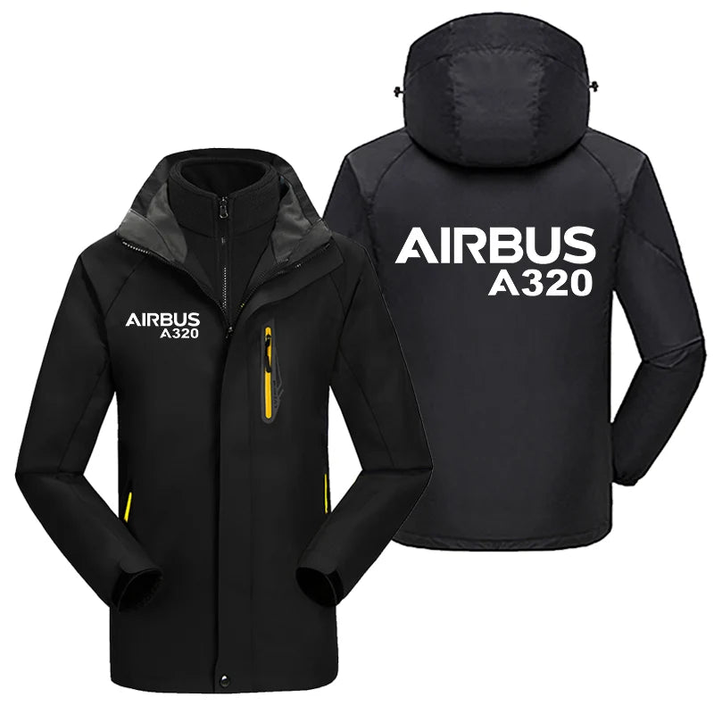 Airbus A320 & Text aviation design printed on heavyweight insulated shell with snow cuffs thick ski jacket.