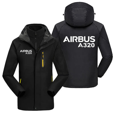 Airbus A320 & Text aviation design printed on heavyweight insulated shell with snow cuffs thick ski jacket.