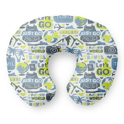 Motivational Travel Badges Travel & Boppy aviation design on memory foam with soft cover travel pillow.