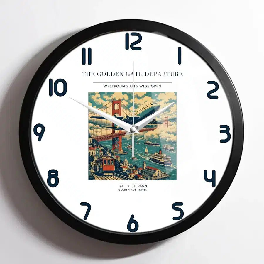 VINTAGE G4116 - The Golden Gate Departure - Designed Wall Clocks design on white framed