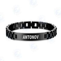Thumbnail for Side view of Antonov & Text aviation chain bracelet in stainless steel, polished finish.