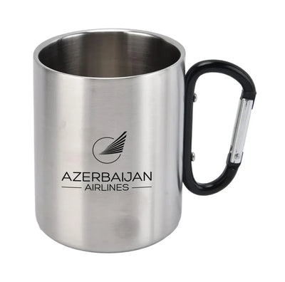 Azerbaijan Airlines aviation design on outdoor mug, durable insulated construction.