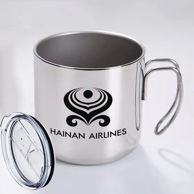 Hainan Airlines aviation design on portable mug, vacuum-insulated double-wall.