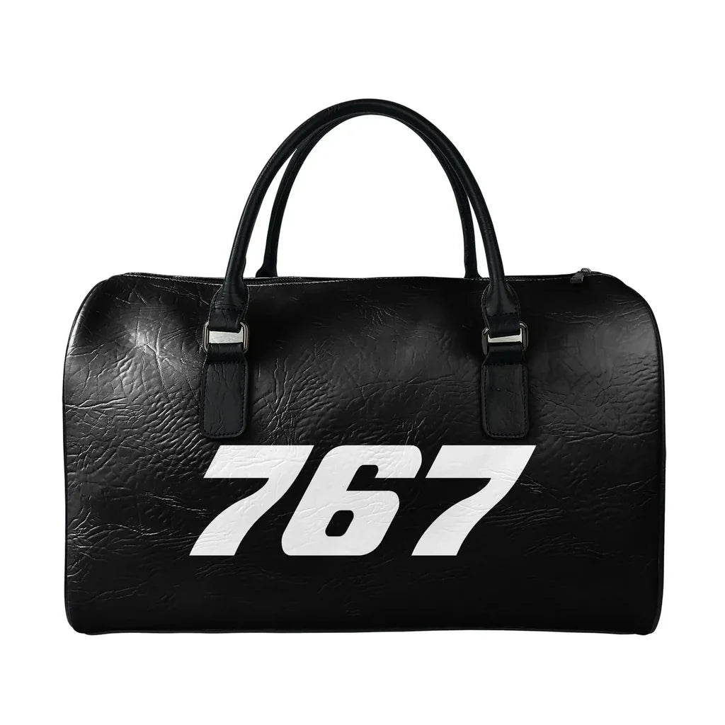 Boeing 767 Flat Text aviation leather travel bag in full-grain leather.