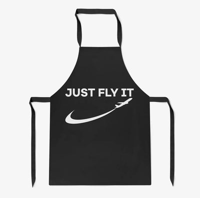 Just Fly It 2 aviation design on durable cotton blend kitchen apron.