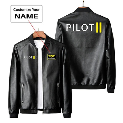 Pilot & Stripes (2 Lines) PU aviation design printed on genuine leather with quilted lining leather jacket.