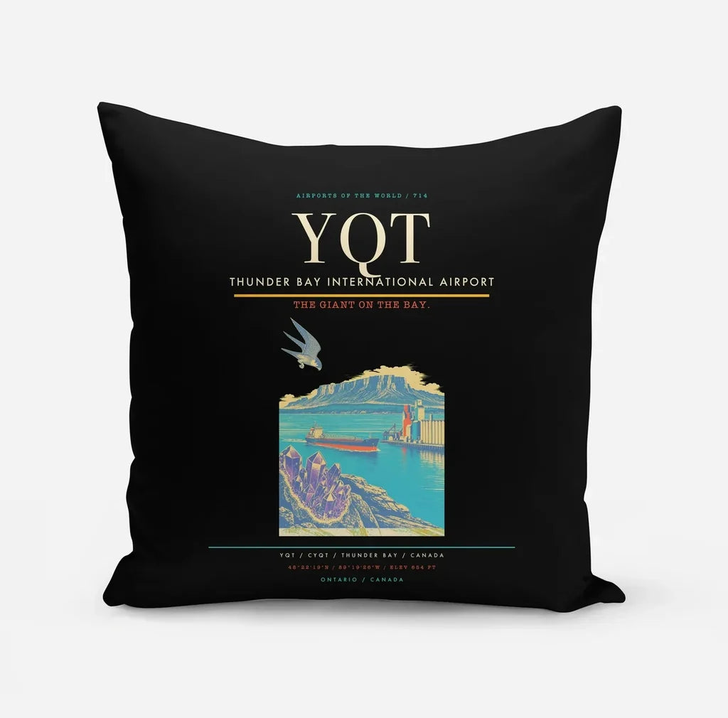 Thunder Bay International Airport (YQT) design on black pillow