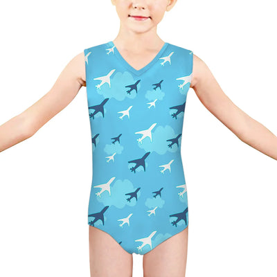 Cool & Super Airplanes aviation print on kids quick-dry fabric swimsuit.