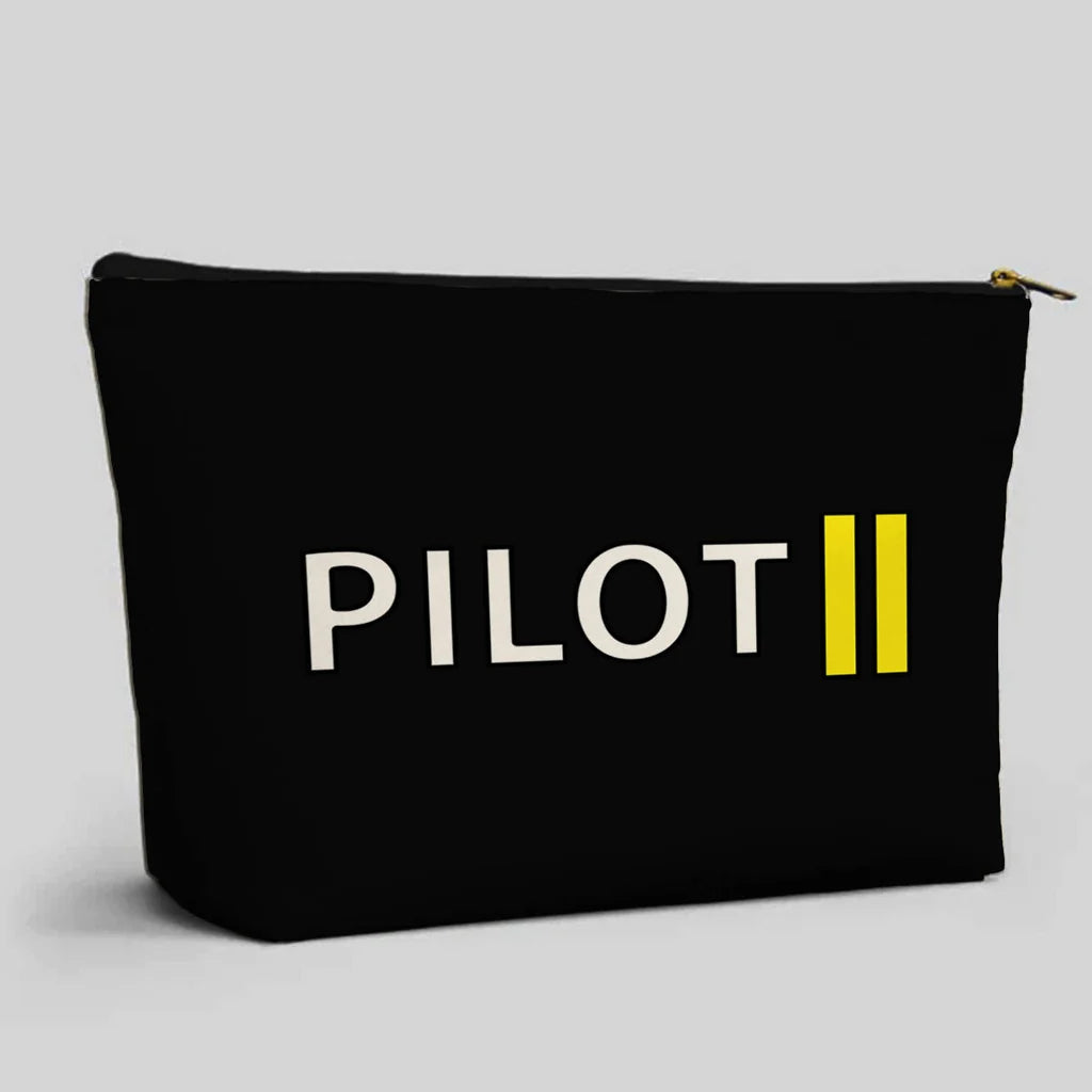 Pilot & Stripes (2 Lines) aviation design zipper pouch, durable polyester construction.