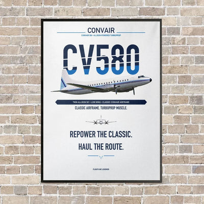 Convair 580 vertical canvas print - framed - white background