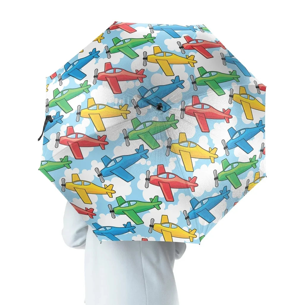 Funny Airplanes aviation design on windproof polyester umbrella.