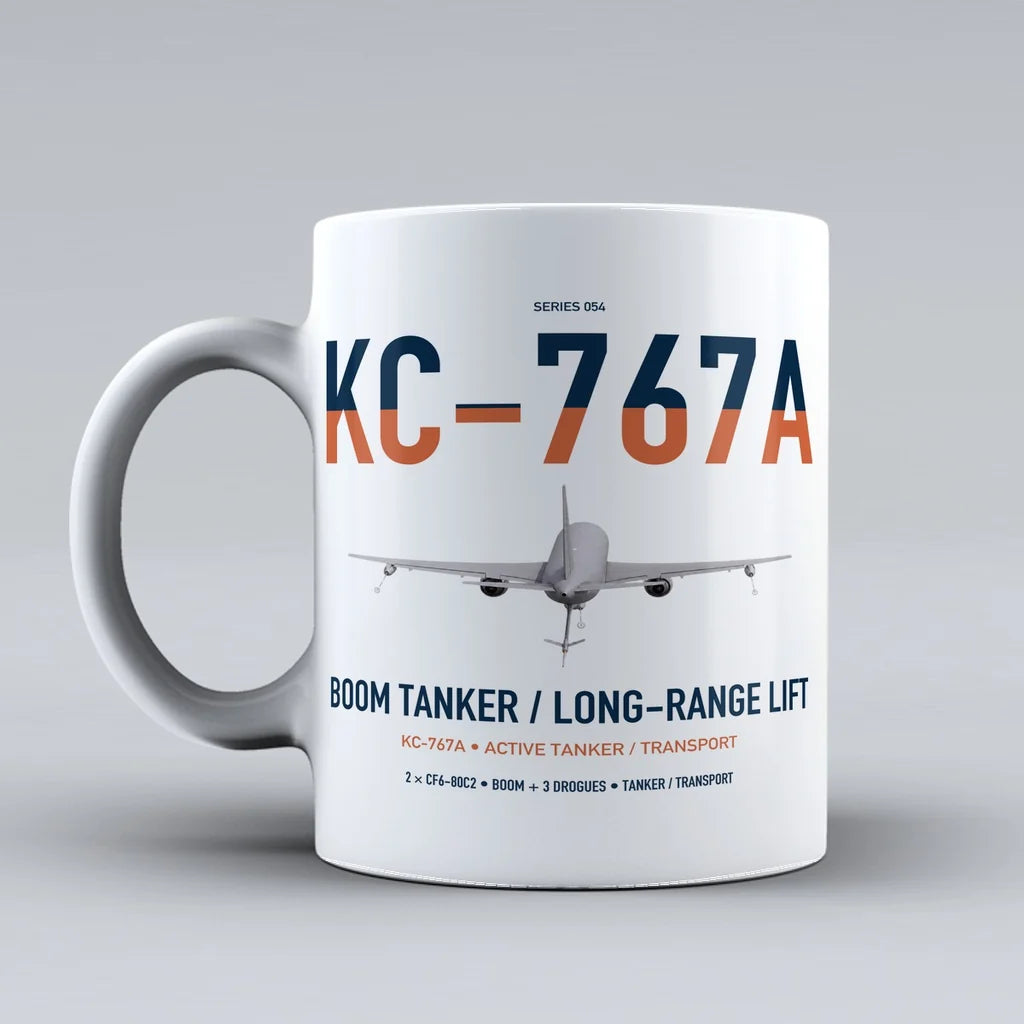 Boeing KC-767A design on white ceramic mug, double-side print