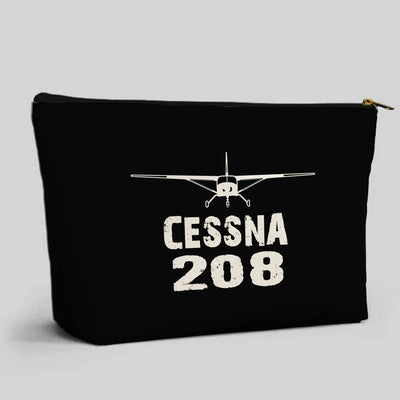 Cessna 208 & Plane aviation design zipper pouch, durable polyester construction.