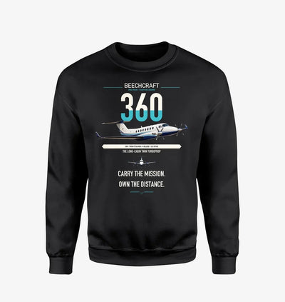 Beechcraft King Air 360 design on black sweatshirt