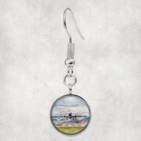 Thumbnail for Departing Boeing 737 aviation earrings, hypoallergenic alloy body with engraved detail.
