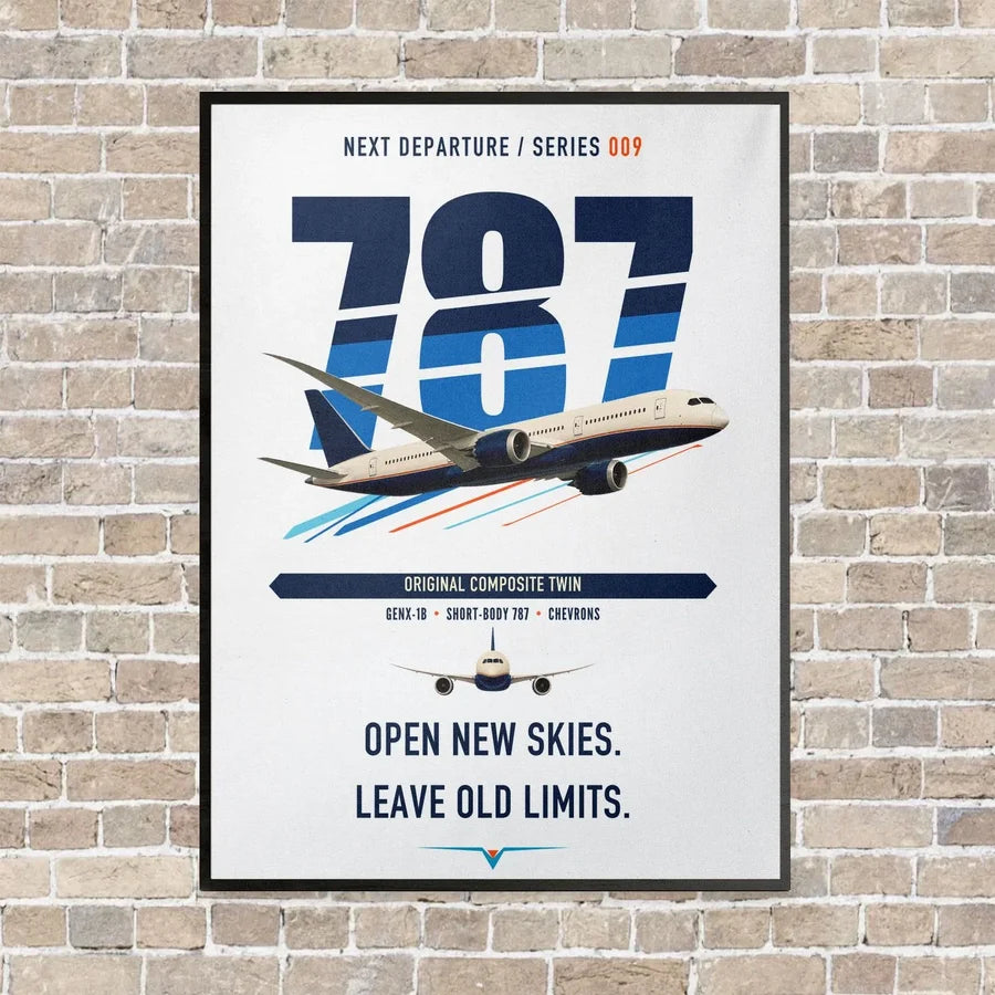Boeing 787-8 Dreamliner vertical canvas print - framed - white background