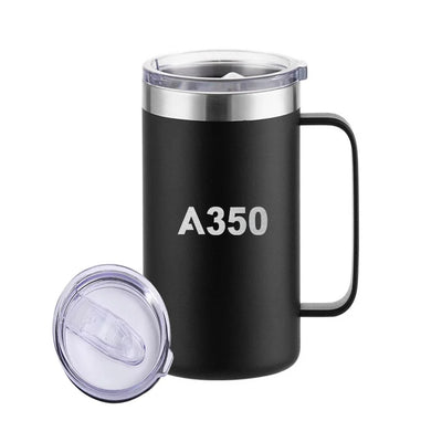 Airbus A350 Flat Text aviation design on stainless beer mug, insulated stainless beer mug.