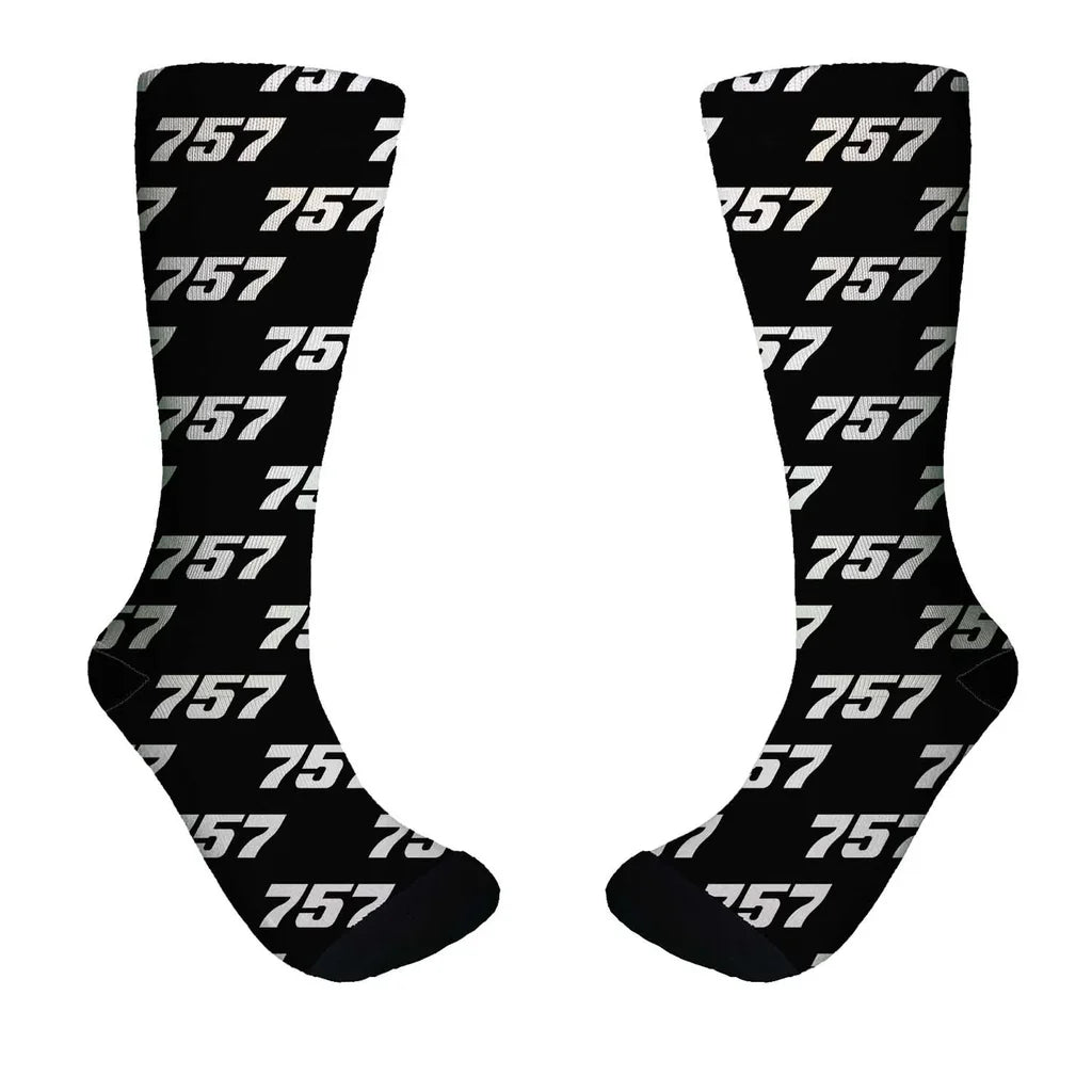 Boeing 757 Flat Text aviation design on soft cotton blend socks.