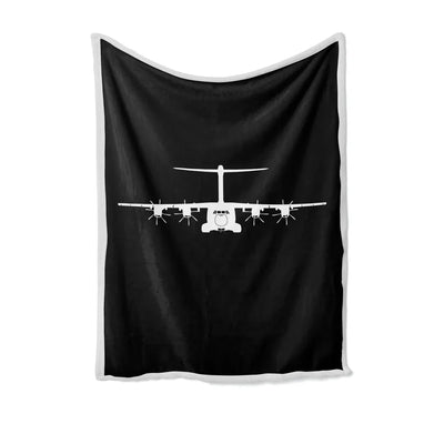 Airbus A400M Silhouette Bed Blankets & aviation print on soft fleece blanket.