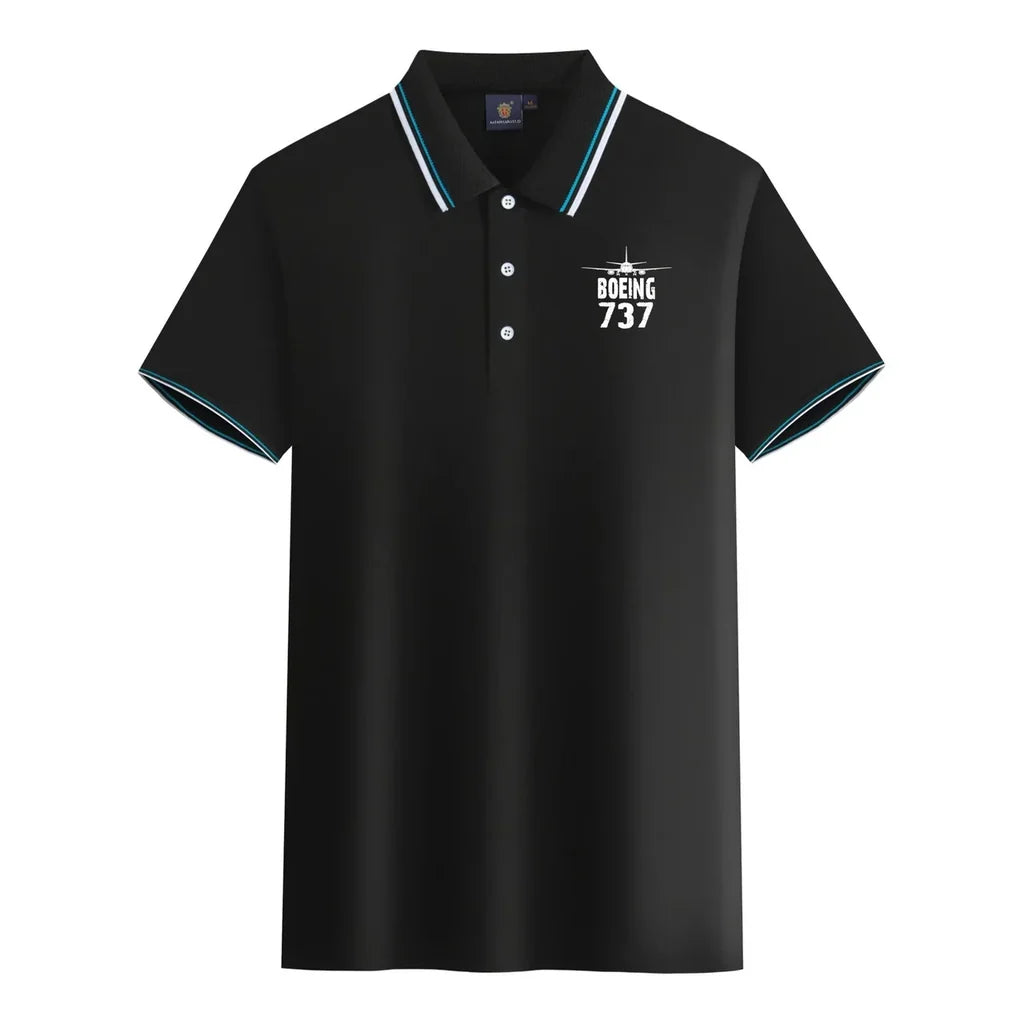 Boeing 737 & Plane aviation design printed on soft cotton stylish polo shirt.