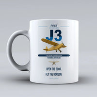 Thumbnail for Piper J-3 Cub design on white ceramic mug, double-side print